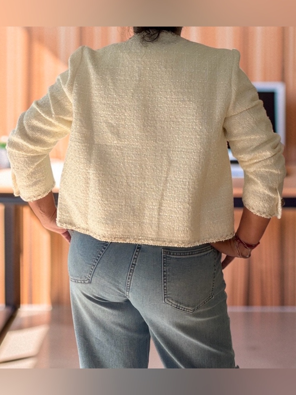 CreamStylish Open-Front Jacket - Picture 6 of 8